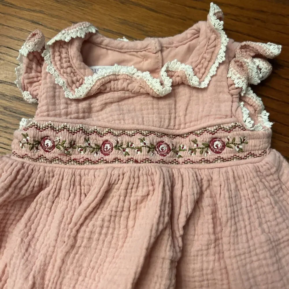 Iris & Ivy Girls Dress 0-3 Months Rose Smocked Americana Classic Embroidered (4)